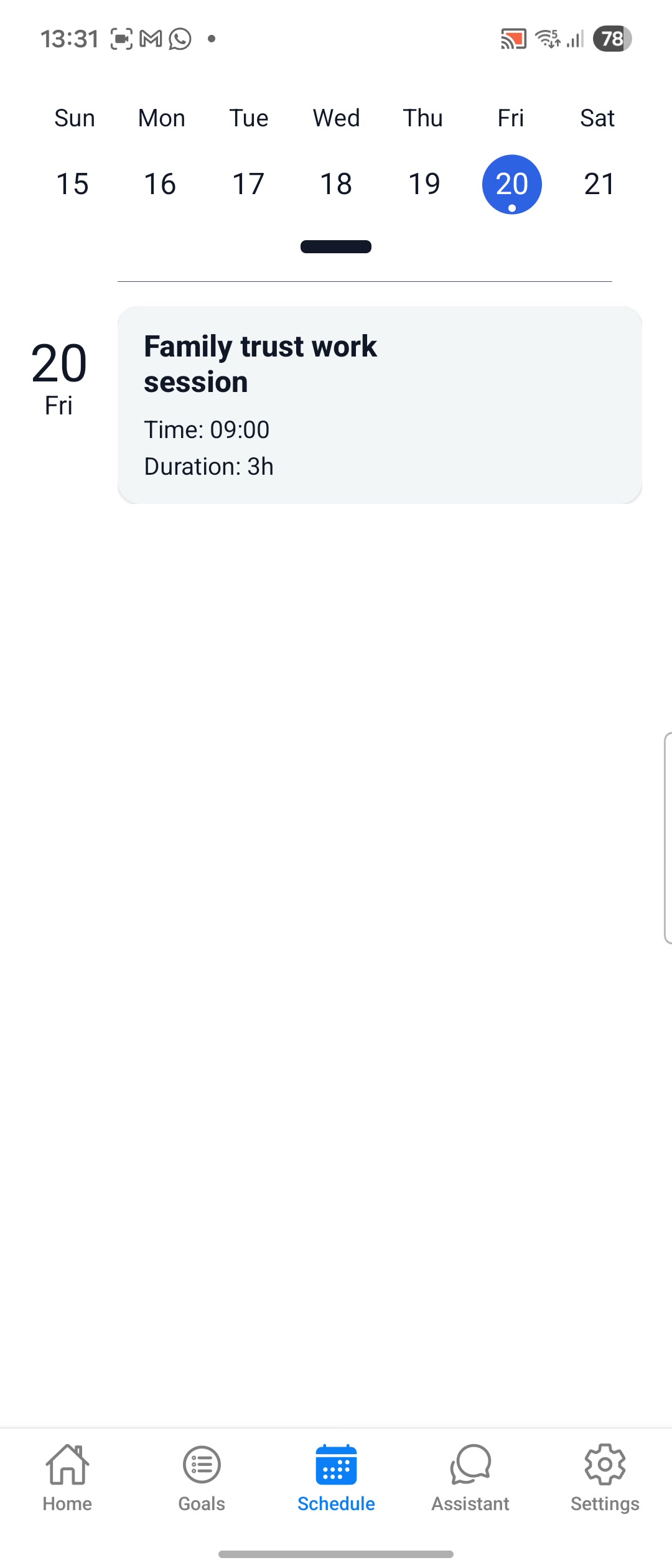 ActionAlly confirming a scheduled family trust work session